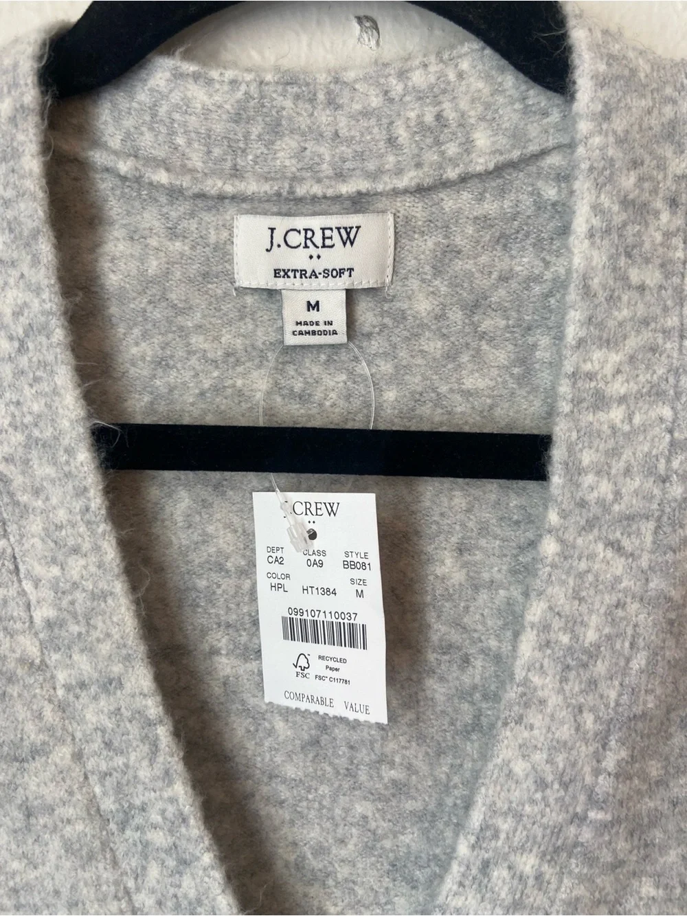 J.Crew Extra-Soft Marled Cardigan Sweater Light Gray Medium NWT